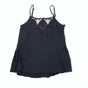 Language Crochet Mesh Neck Camisole Size Medium Womens Black Cream Cami M